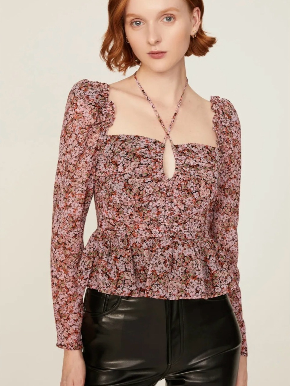 ASTR The Label Floral Toni Top Ruched Peplum Babydoll Size M Coquette